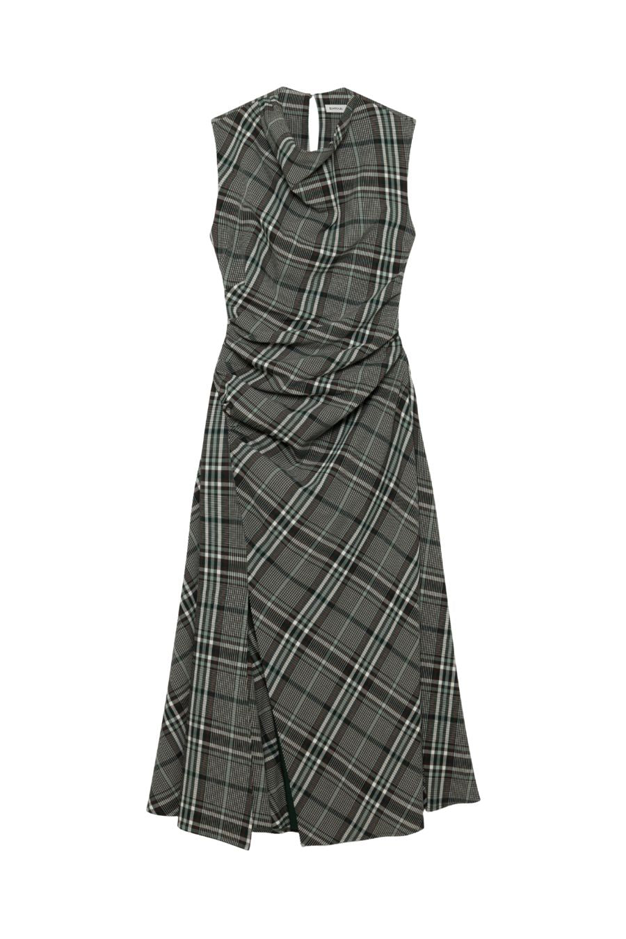 Burke Draped Midi Dress in Everglade Plaid