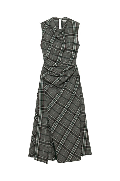 Burke Draped Midi Dress in Everglade Plaid
