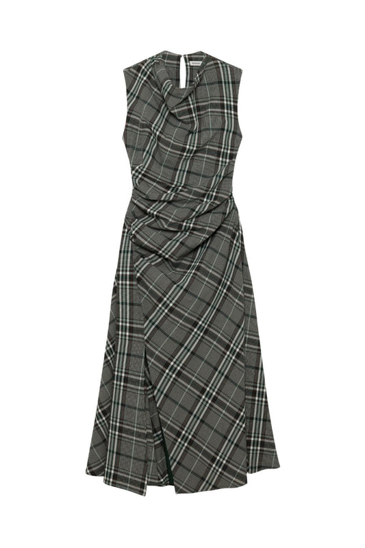 Burke Draped Midi Dress in Everglade Plaid