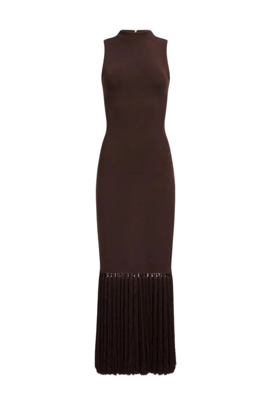 Sofina Knit Tassel Midi Dress in Chocolate