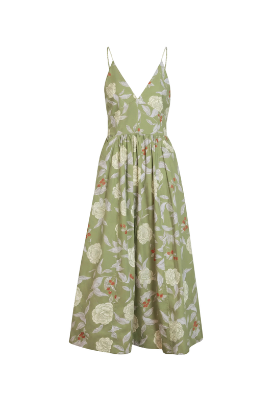 Vivien Dress in Artichoke and Lace Multi