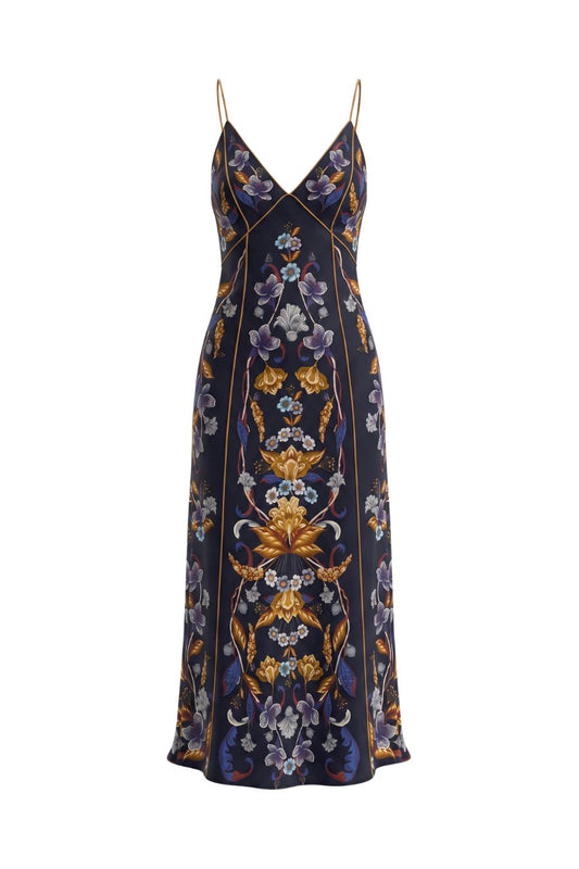 Golden Nature Adjustable Straps Slip Maxi Dress