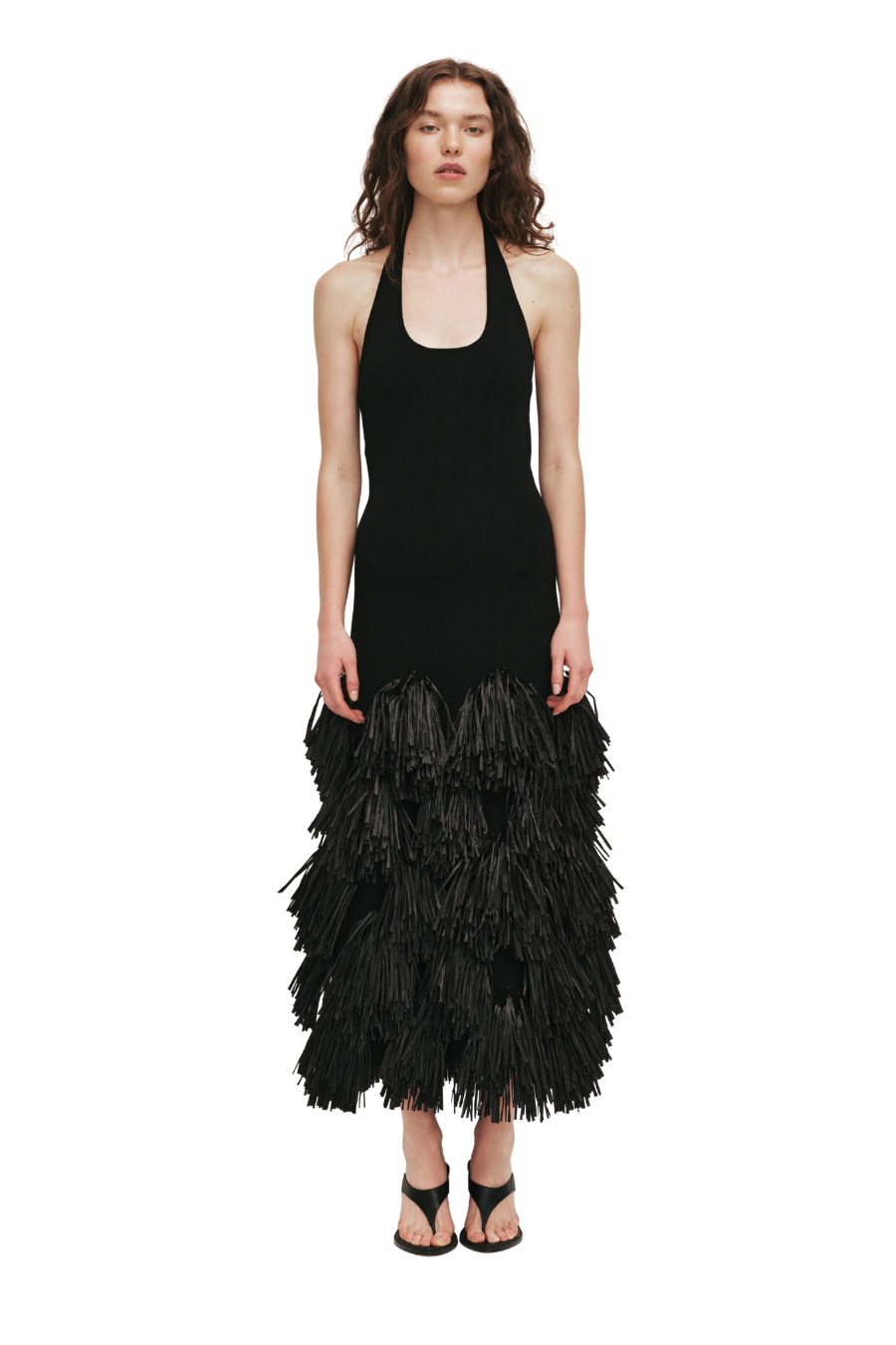 Aje Elva Raffia Knit Midi Dress in Black
