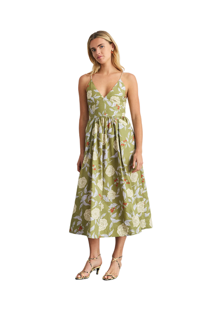 Vivien Dress in Artichoke and Lace Multi