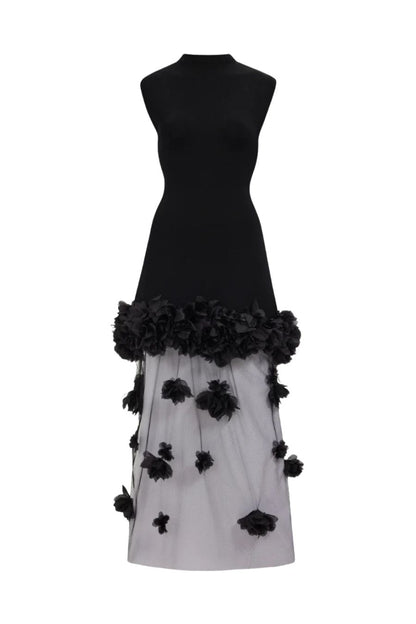 Fleura Knit Midi Dress in Black