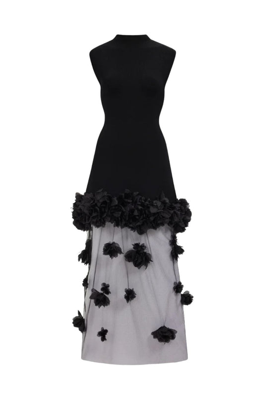 Fleura Knit Midi Dress in Black
