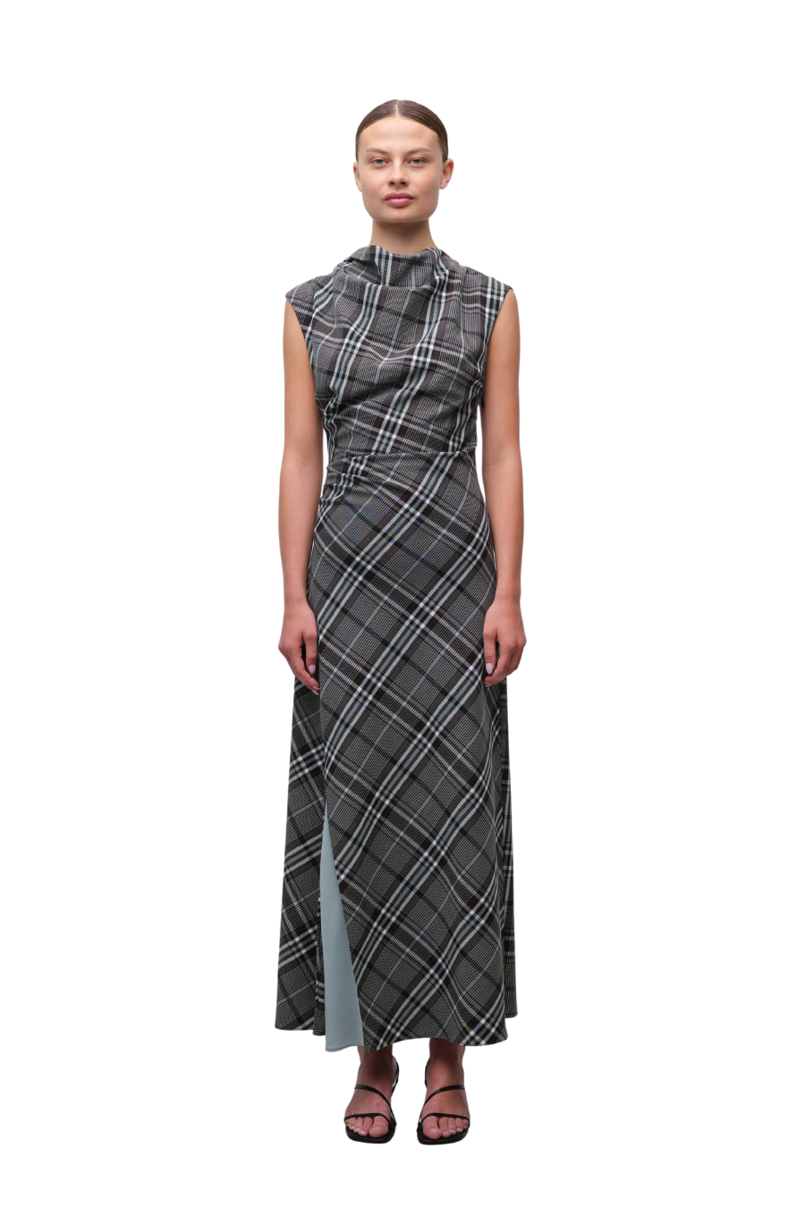 Burke Draped Midi Dress in Everglade Plaid