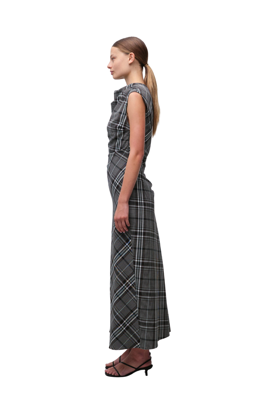 Burke Draped Midi Dress in Everglade Plaid