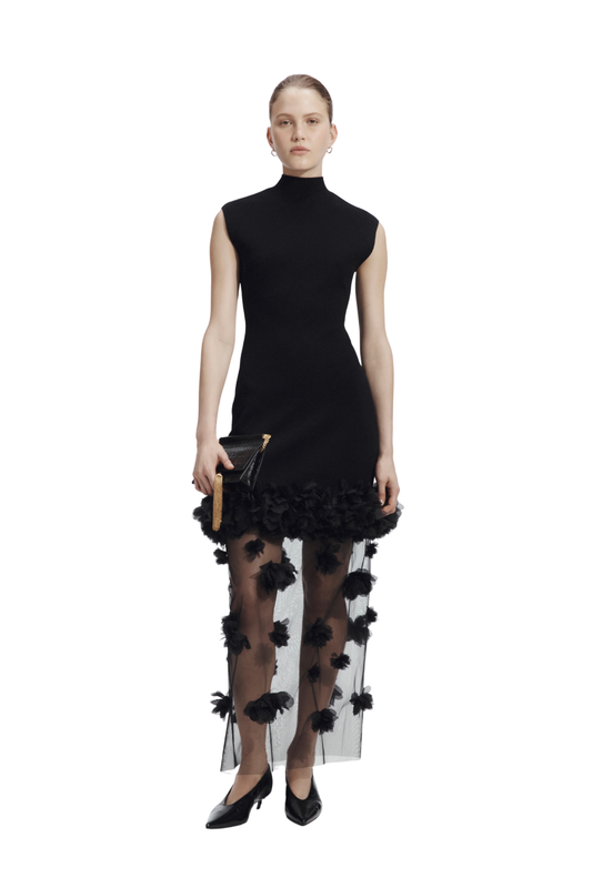Fleura Knit Midi Dress in Black