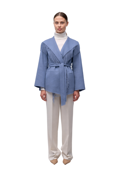 Rowen Fringe Jacket in Dusty Blue