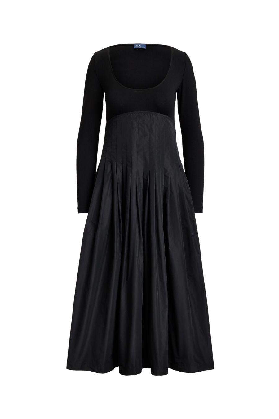 Pleated Empire Dress in Polo Black