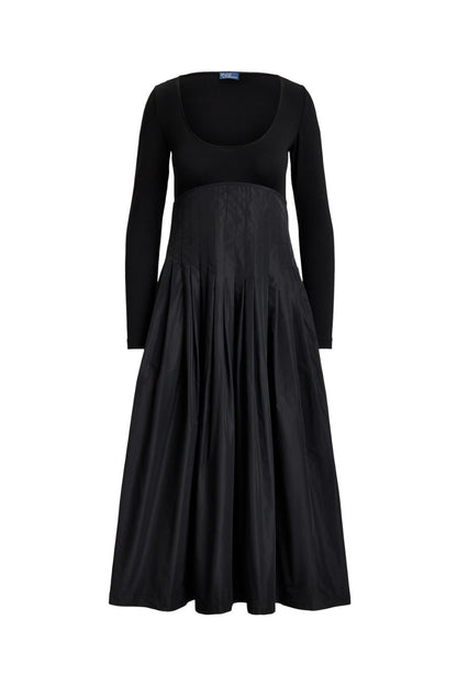 Pleated Empire Dress in Polo Black