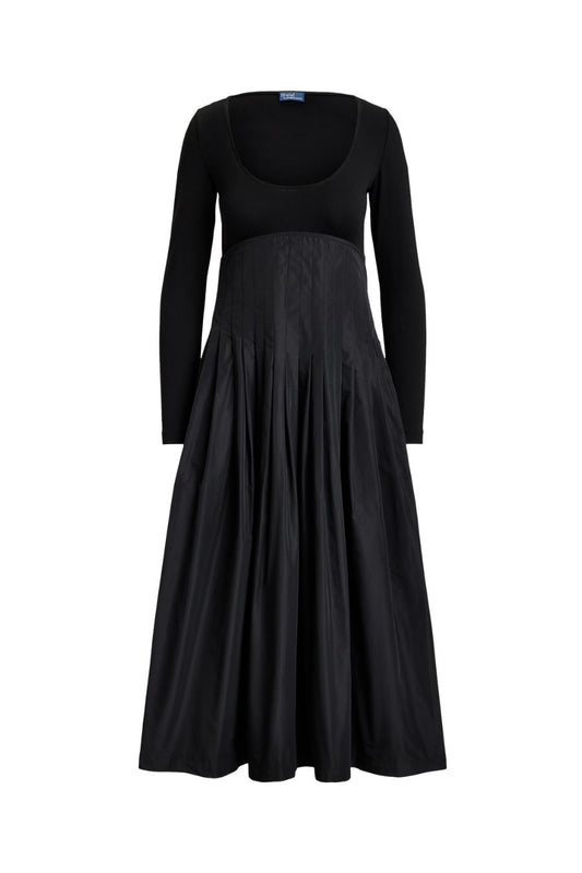 Pleated Empire Dress in Polo Black