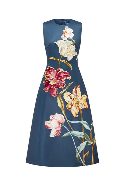 Cleo Midi Dress in Lily Print Indigo