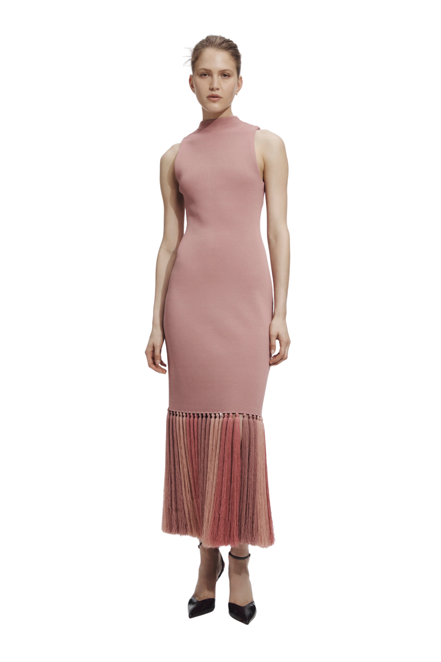 Sofina Knit Tassel Midi Dress in Dusty Rose