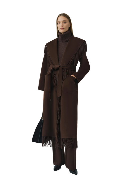 Carrie Fringe Coat in Chocolate