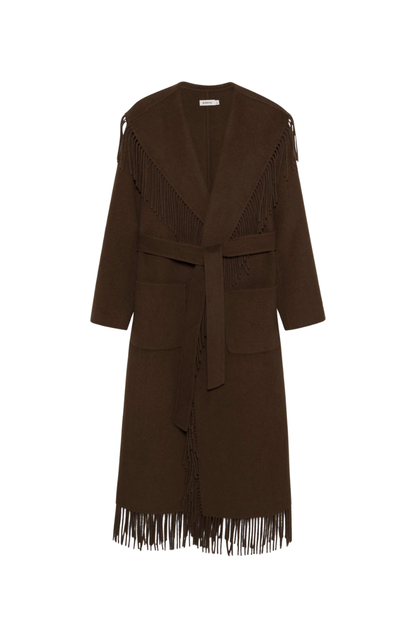 Carrie Fringe Coat in Chocolate
