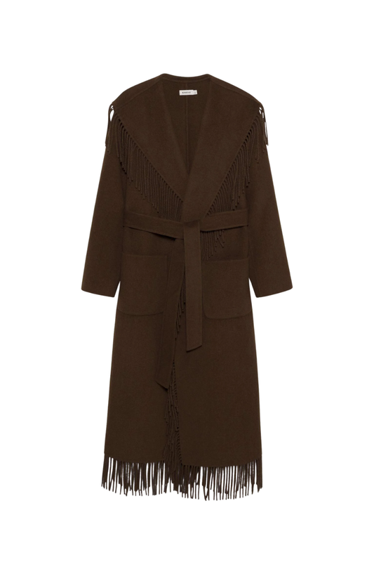Carrie Fringe Coat in Chocolate