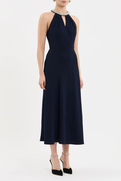 Gimlet Halter Midi Dress in Navy