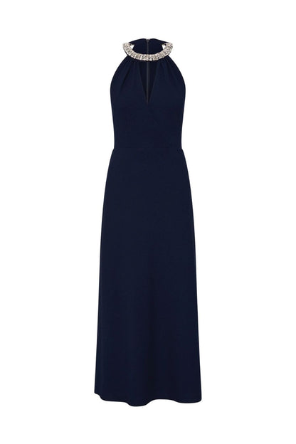 Gimlet Halter Midi Dress in Navy