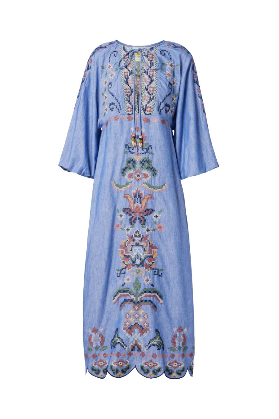 Garden Tapestry Cotton Midi Dress Blue