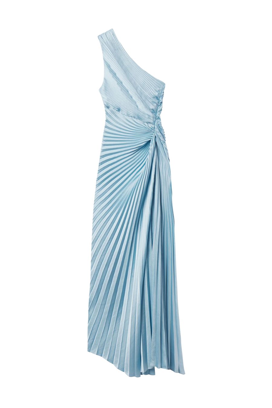 One-Shoulder Satin Midi Dress in Blue