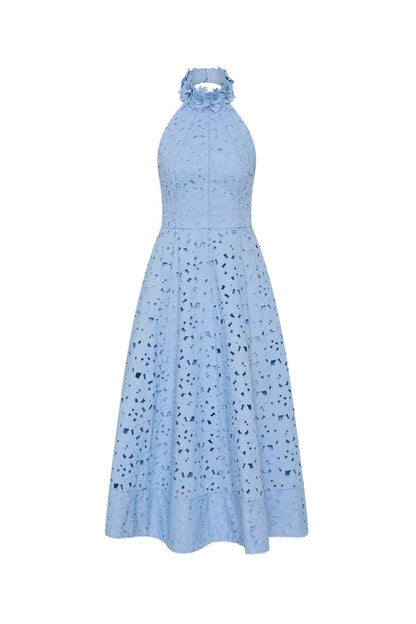 Nuvola Halter Midi Dress in Blue
