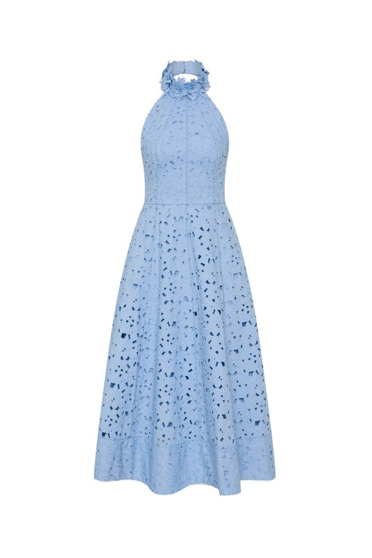 Nuvola Halter Midi Dress in Blue