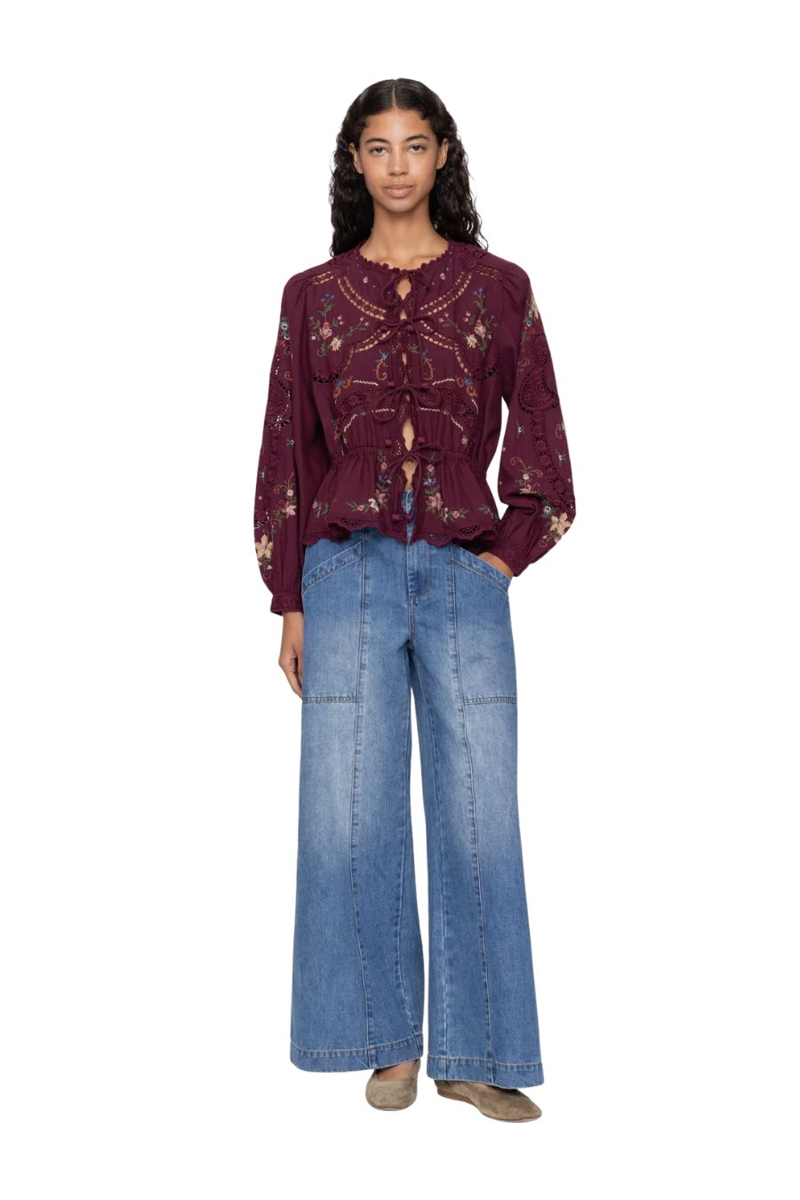 Edwina L/S Top in Burgundy