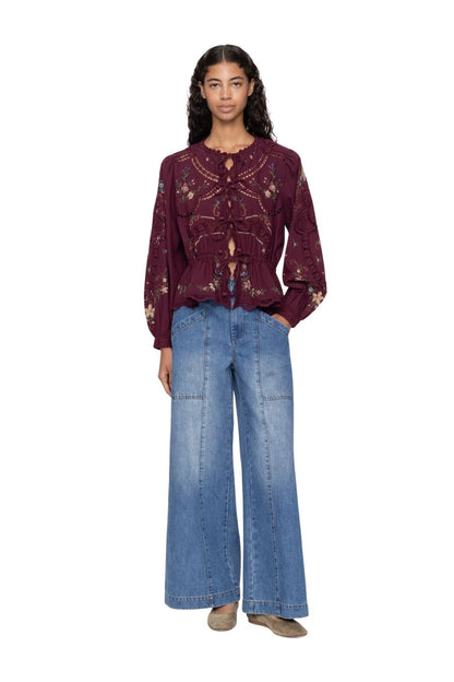 Edwina L/S Top in Burgundy