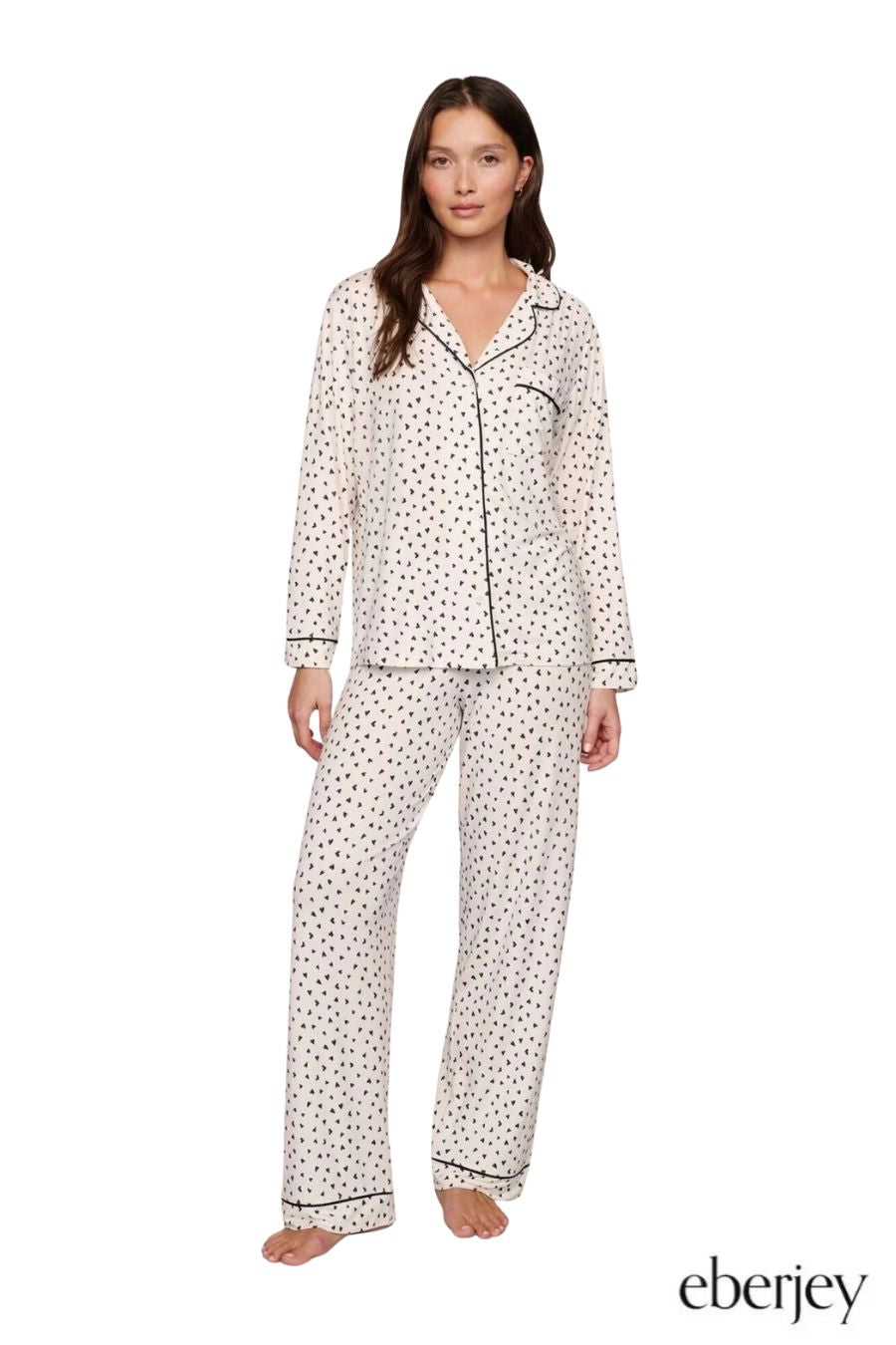 Gisele Printed Long PJ Set in Black Hearts