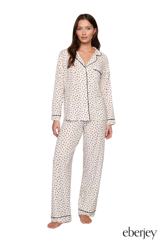 Gisele Printed Long PJ Set in Black Hearts