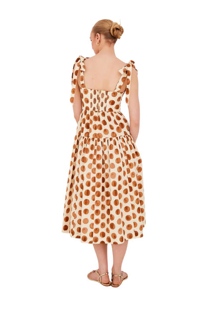 Faiza Dress in Celeste Spot Ginger