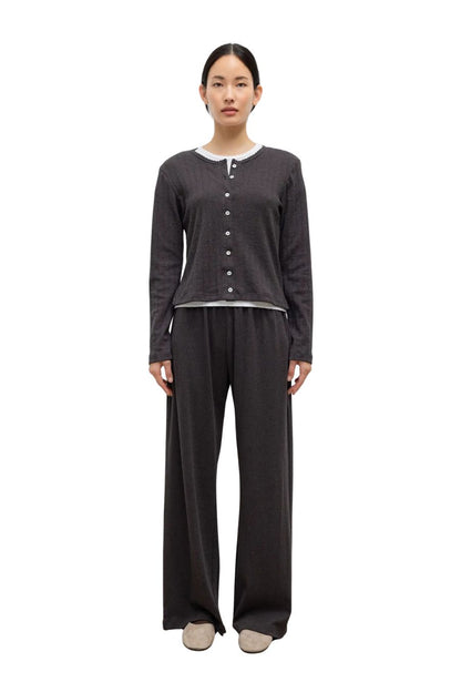 Pointelle Classic Cardigan in Hickory Melange