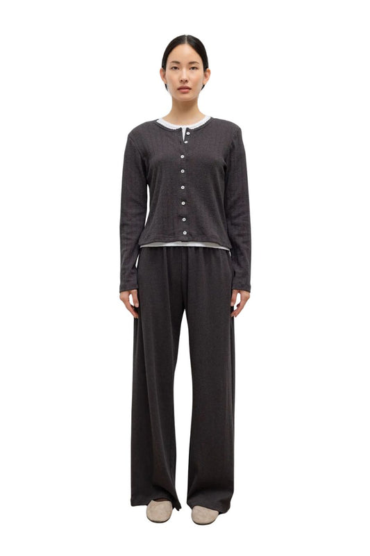 Pointelle Classic Cardigan in Hickory Melange