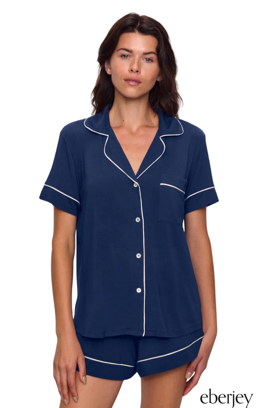 Gisele Shortie Short PJ Set in Navy/Ivory