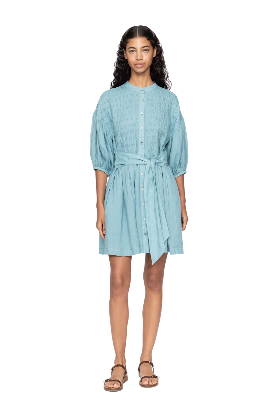 Blue Puff Sleeve A-Line Mini Dress