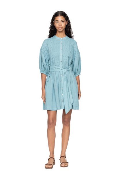 Blue Puff Sleeve A-Line Mini Dress