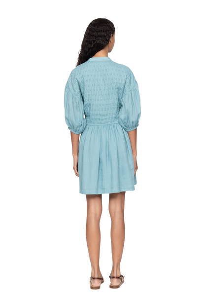Blue Puff Sleeve A-Line Mini Dress