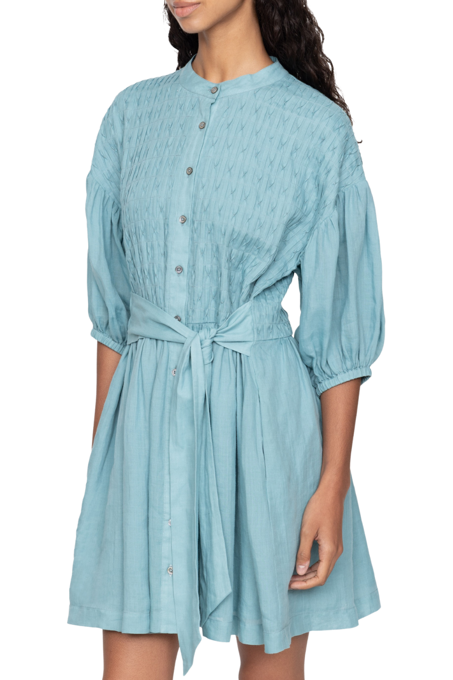 Blue Puff Sleeve A-Line Mini Dress
