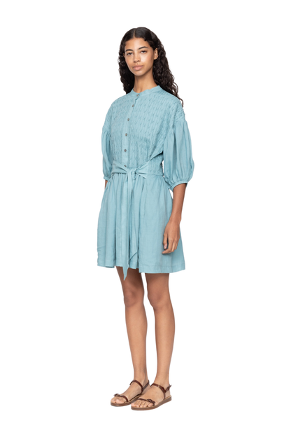 Blue Puff Sleeve A-Line Mini Dress