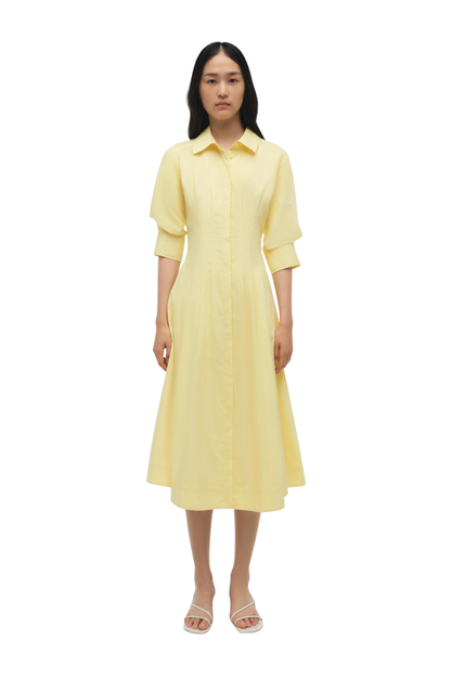 Jazz Pintuck Midi Dress in Buttercream