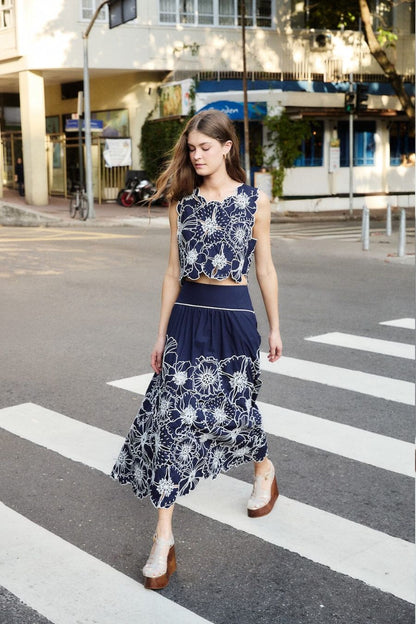 Flowers Richelieu Skirt in Blue