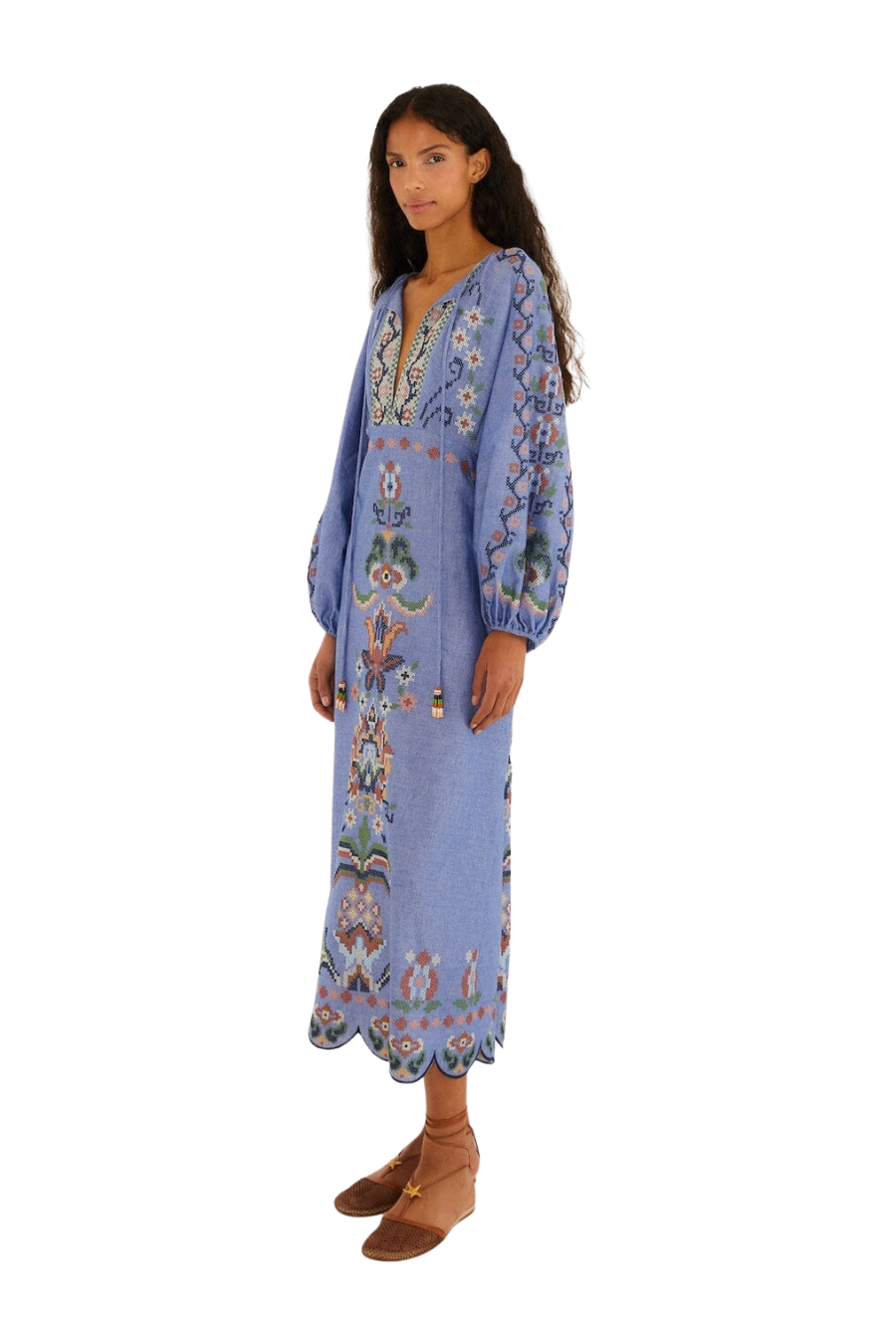 Garden Tapestry Cotton Midi Dress Blue