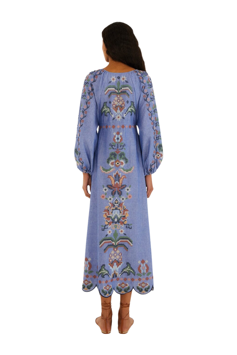 Garden Tapestry Cotton Midi Dress Blue