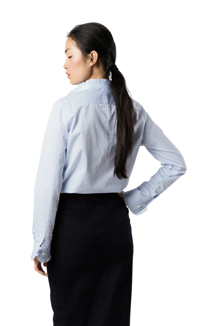 Frill Shirt in Sky Pencil Stripe