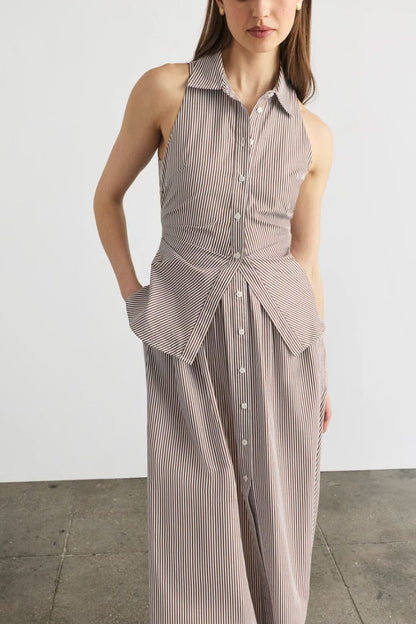 Hannah Dress in Acorn/Optic White