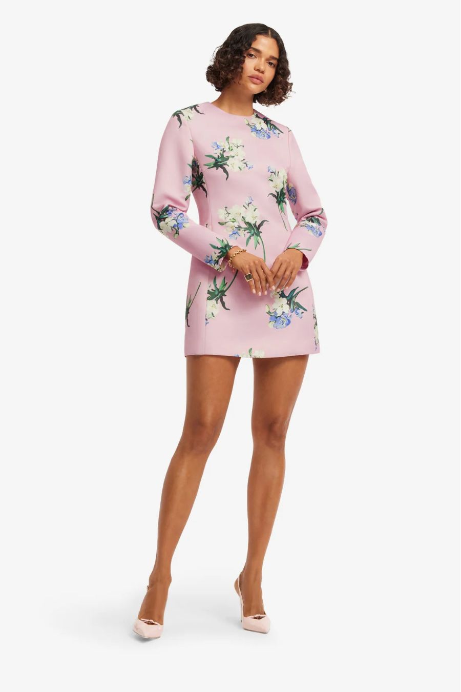 Aliza Mini Dress in Pastel Pink Bouquet