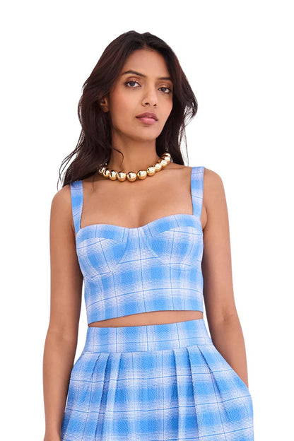 Claudine Top in Blue Plaid