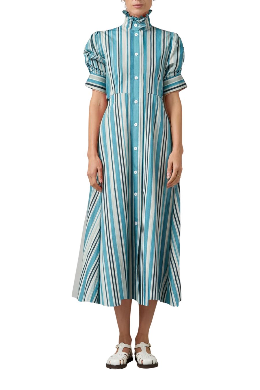 Venetia Dress in Lagoon/White